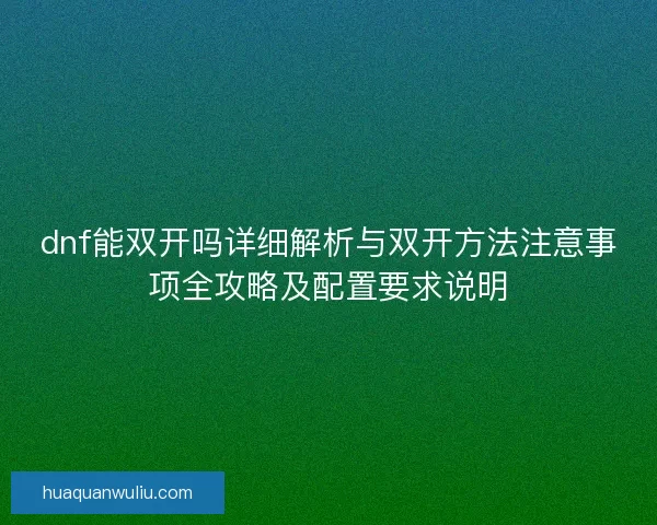 dnf能双开吗详细解析与双开方法注意事项全攻略及配置要求说明