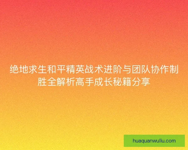 绝地求生和平精英战术进阶与团队协作制胜全解析高手成长秘籍分享