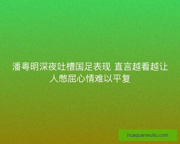 潘粤明深夜吐槽国足表现 直言越看越让人憋屈心情难以平复