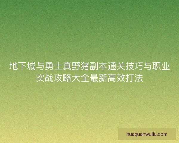 地下城与勇士真野猪副本通关技巧与职业实战攻略大全最新高效打法 地下城与勇士真野猪副本通关技巧与职业实战攻略大全最新高效打法